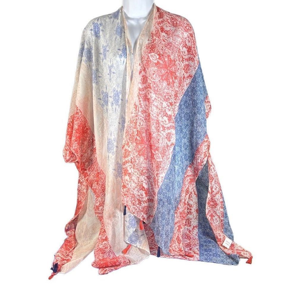 Women's Heart Summer Kimono Cover Up Tassel Beach Cardigan Loose Fit Blue Red